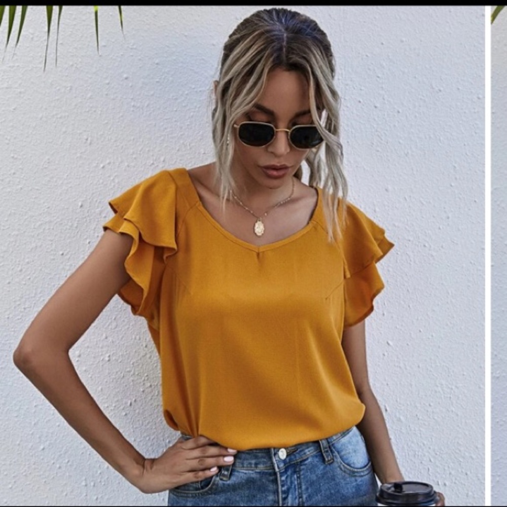 Yellow Flutter Sleeve Top